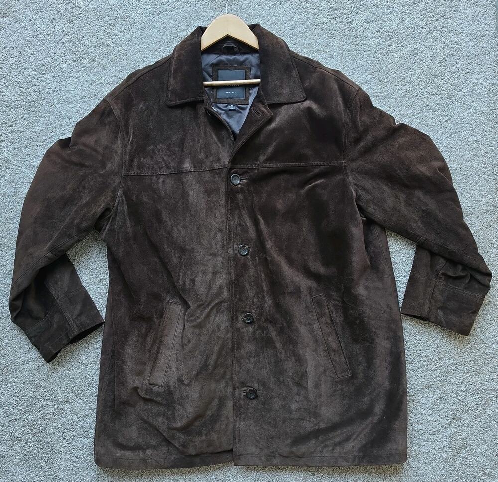 Marc New York Leather Winter Coat - Brown Suede Look - Sz XL